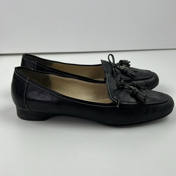 Etienne Aigner Women's Black Leather Loafer Shoe with Bow - Picture 5 of 8
